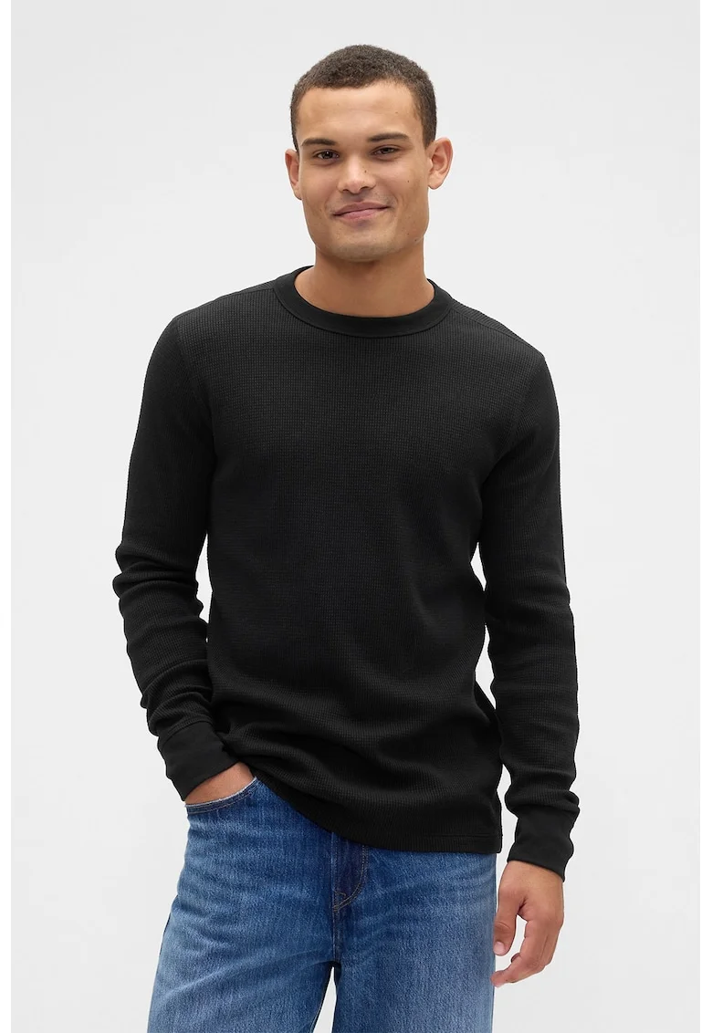 Bluza cu decolteu la baza gatului si model uni, Negru