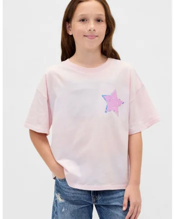 Tricou cu paiete reversibile, Negru/Roz pastel/Albastru deschis
