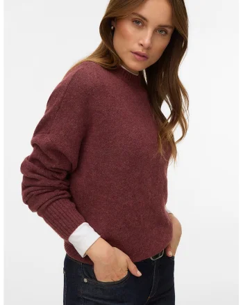 Pulover cu decolteu rotund, Maro cognac
