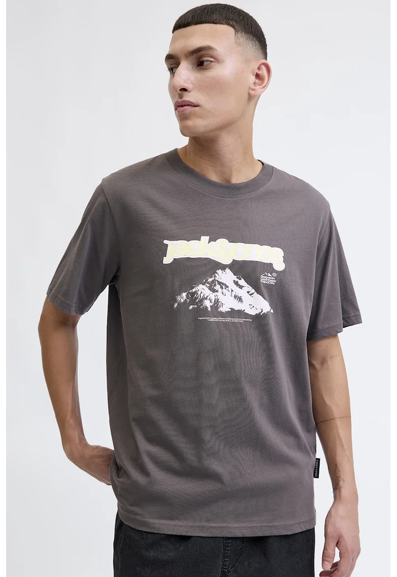 Tricou de bumbac organic cu logo, Gri inchis