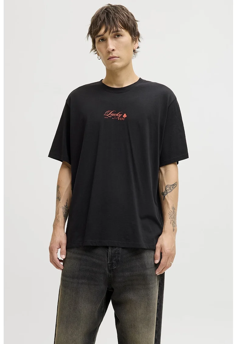 Tricou din bumbac organic cu imprimeu grafic, Rosu/Negru