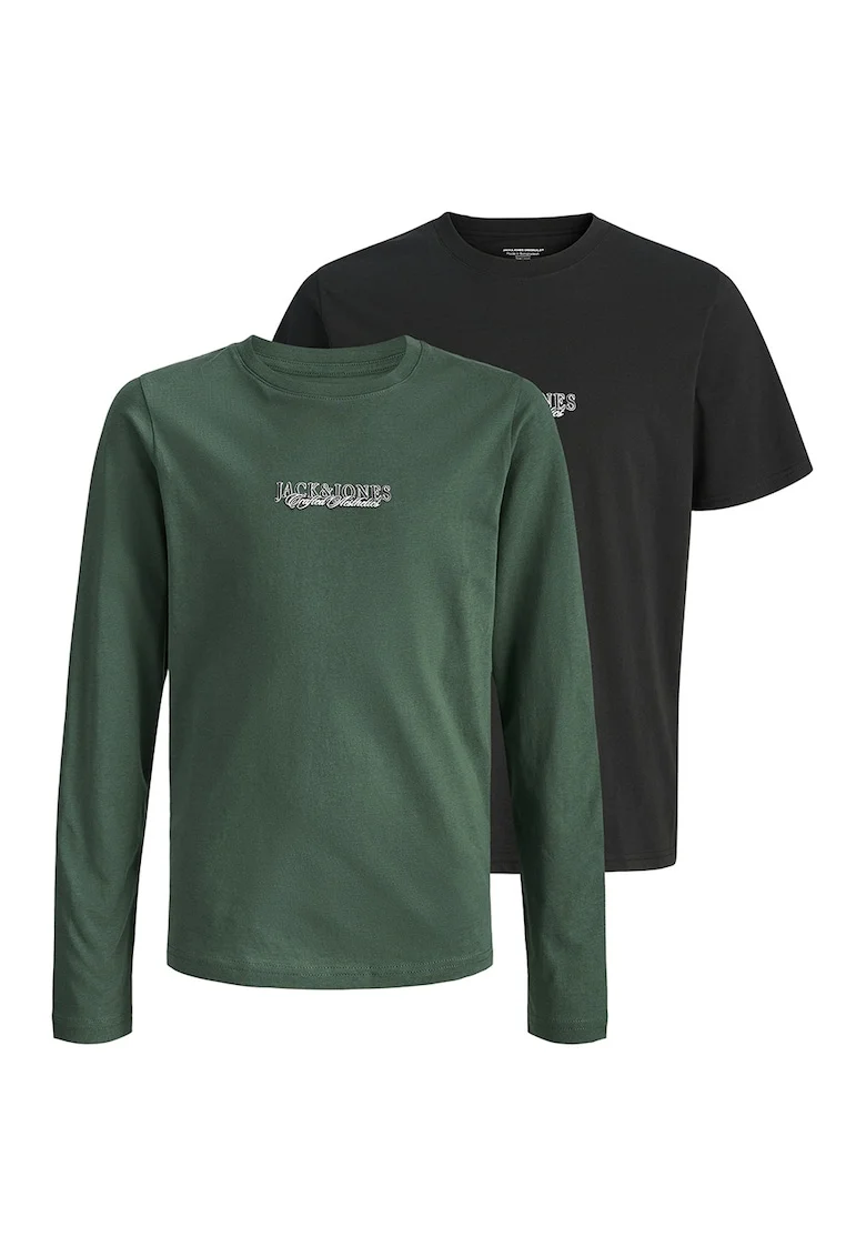 Set de bluza si tricou cu imprimeu logo -2 piese, Verde/Negru stins