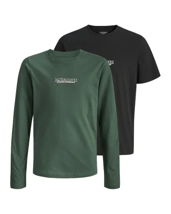 Set de bluza si tricou cu imprimeu logo -2 piese, Verde/Negru stins