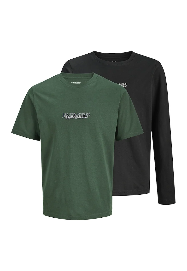 Set de bluza si tricou cu imprimeu logo -2 piese, Negru/Verde inchis