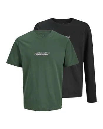 Set de bluza si tricou cu imprimeu logo -2 piese, Negru/Verde inchis