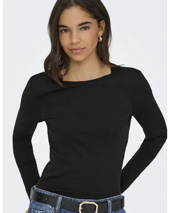 Bluza slim-fit cu decolteu rotund, Negru