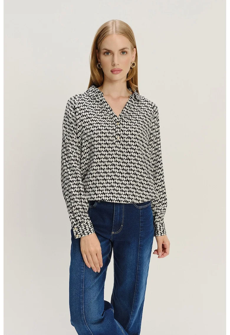 Camasa cu model geometric, Negru/Alb murdar
