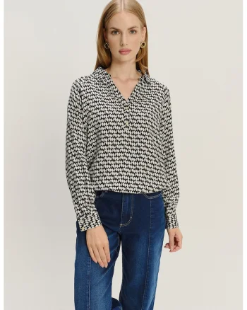 Camasa cu model geometric, Negru/Alb murdar
