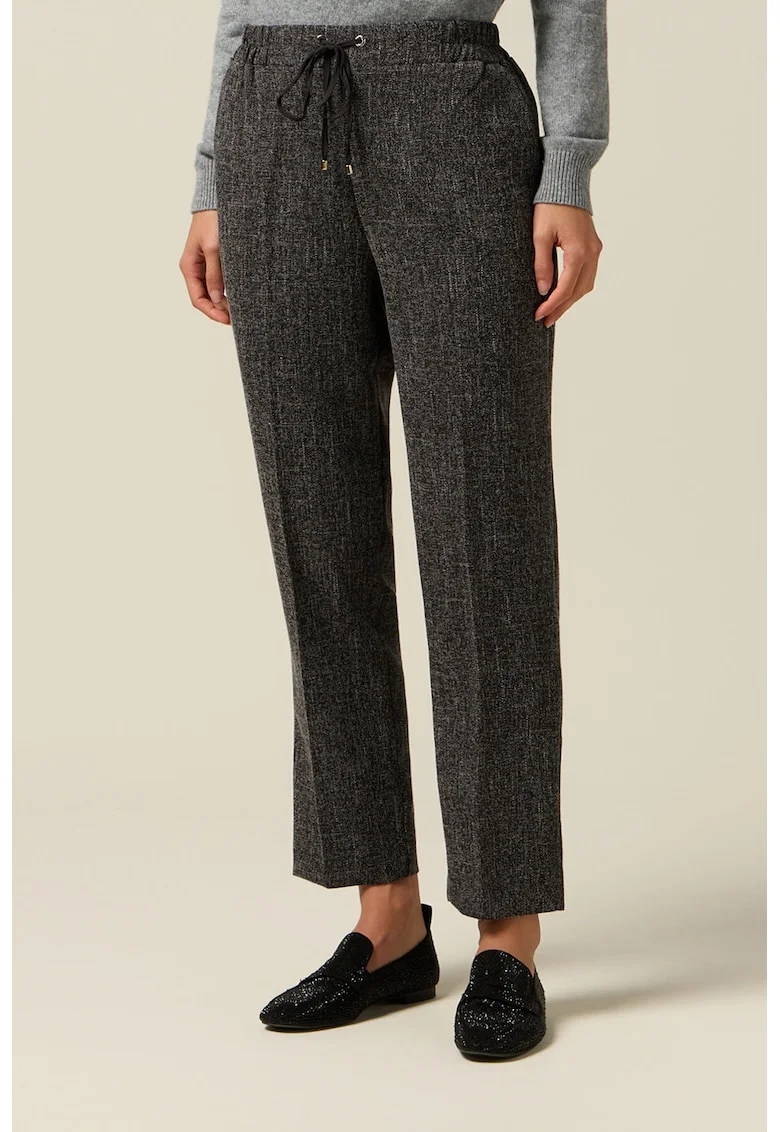 Pantaloni drepti crop cu detalii cu pensa, Gri antracit