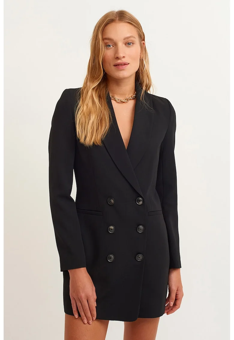 Rochie-sacou cu doua randuri de nasturi, Negru