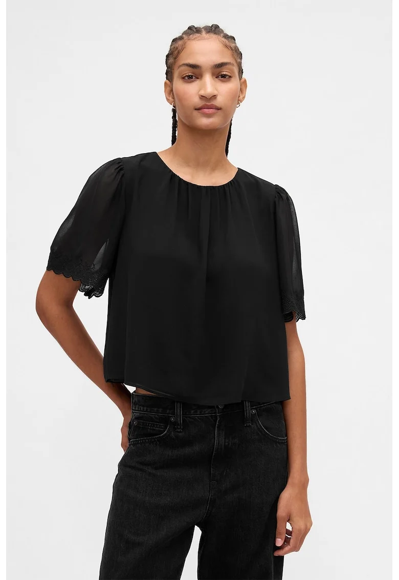 Bluza crop cu maneci scurte, Negru