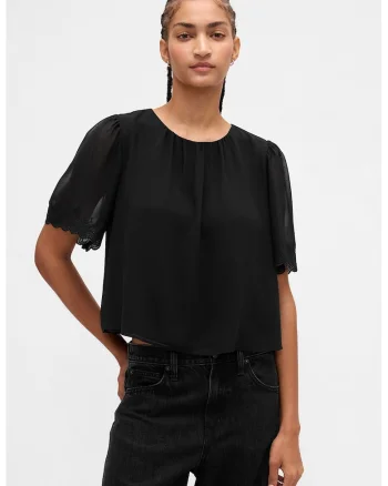 Bluza crop cu maneci scurte, Negru
