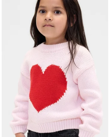 Pulover din bumbac cu model si maneci cazute, Rosu/Roz pastel