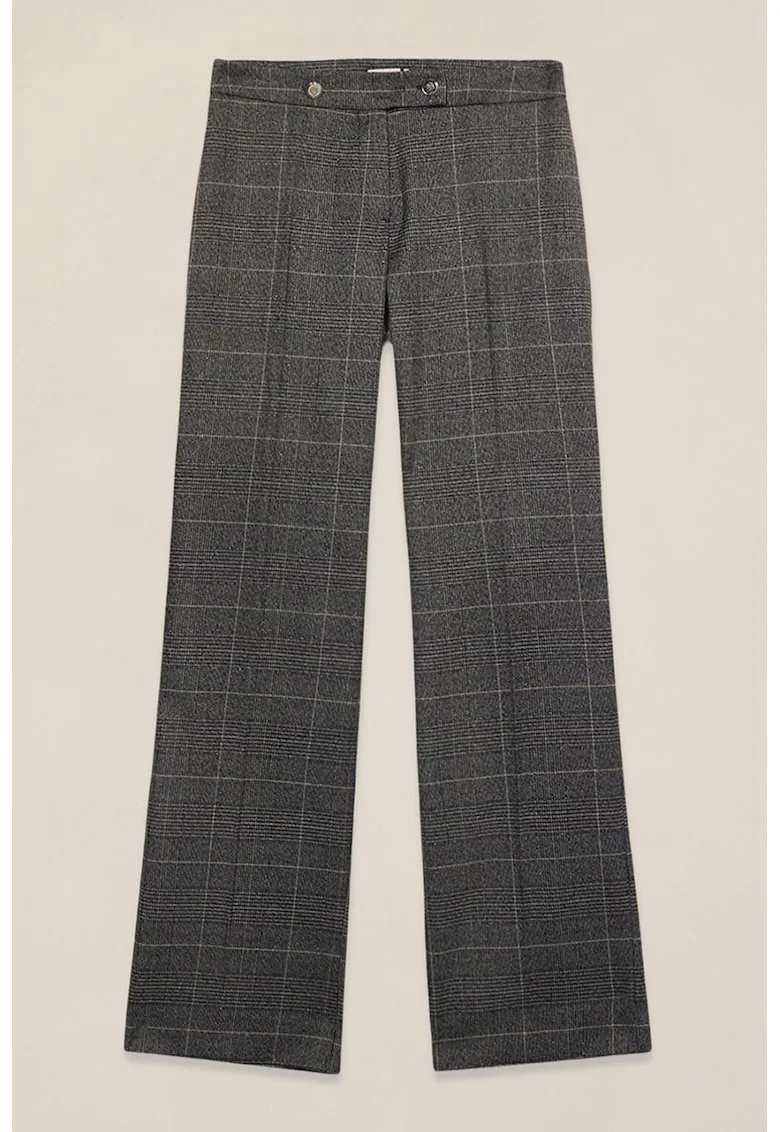 Pantaloni cu croiala ampla si model in carouri, Gri inchis