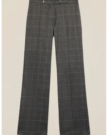Pantaloni cu croiala ampla si model in carouri, Gri inchis