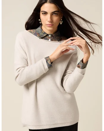 Pulover lejer cu decolteu barcuta, Gri deschis
