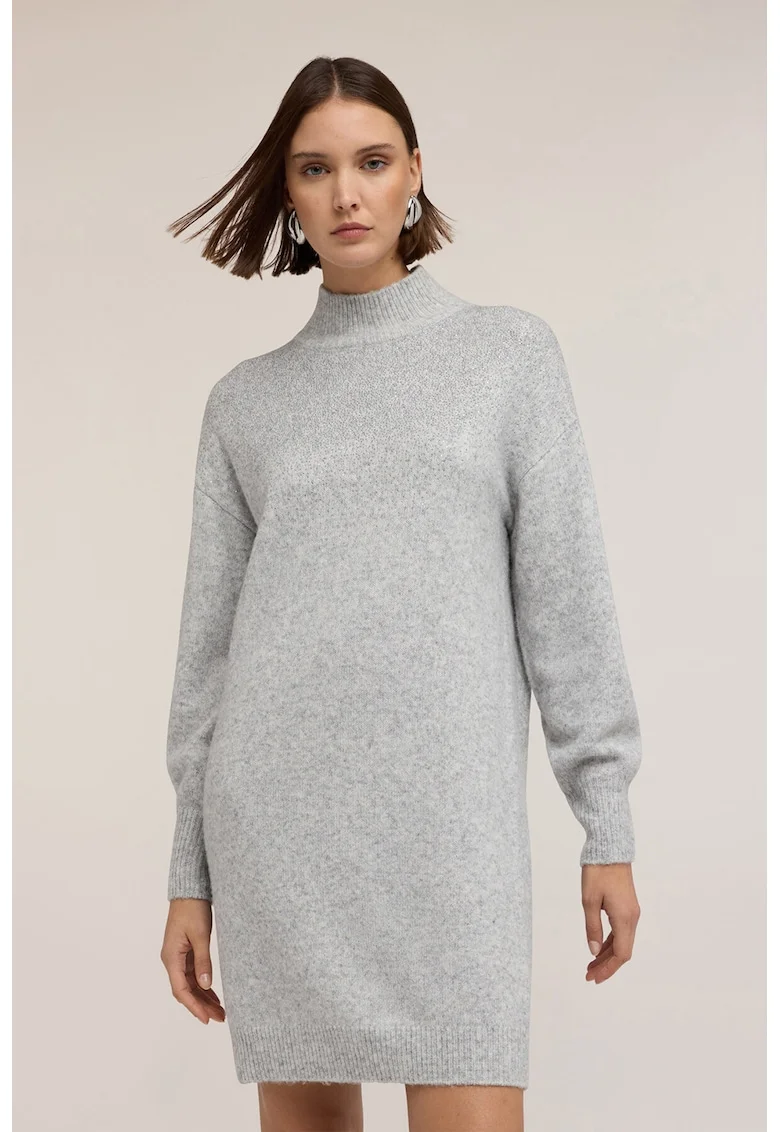 Pulover din amestec de lana cu guler inalt, Gri deschis