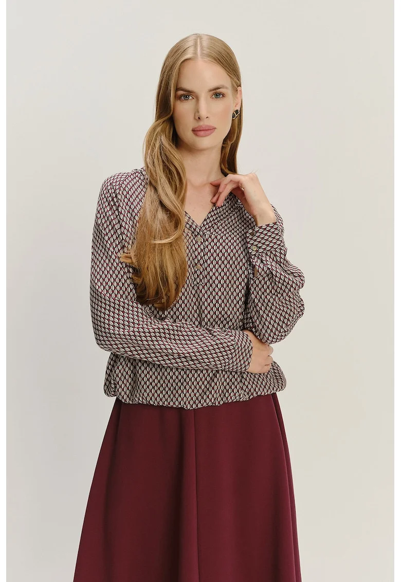 Camasa cu model geometric, Rosu/Negru/Alb murdar