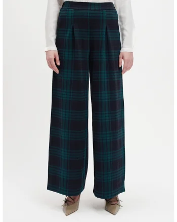 Pantaloni in carouri cu talie inalta, Albastru inchis/Verde aquamarin