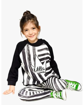 Bluza de trening cu imprimeu frontal cu model in dungi, Alb/Negru/Gri antracit