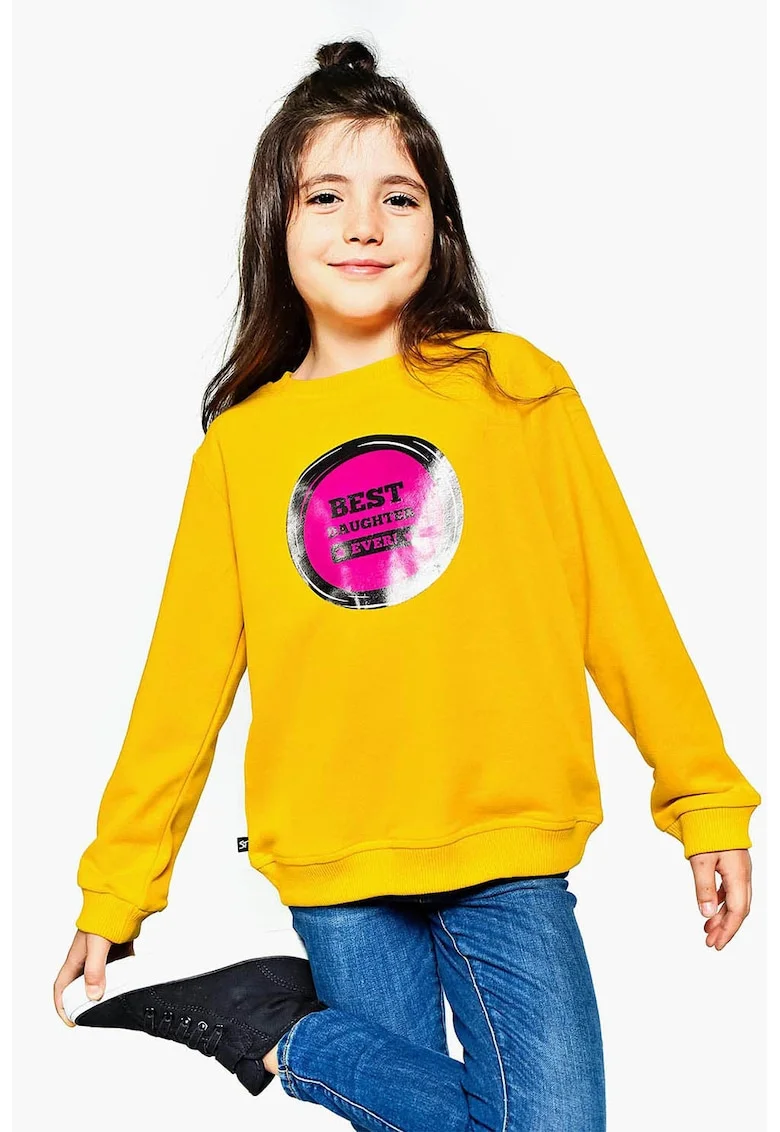 Bluza de trening lejera din bumbac cu detaliu aplicat, Fucsia/Galben mustar