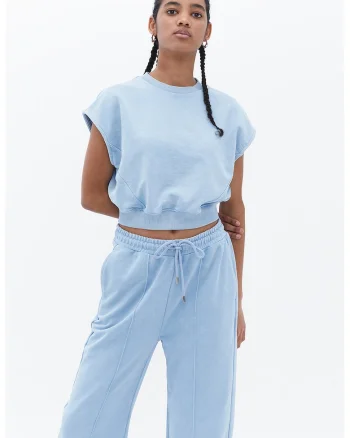 Bluza de trening crop cu maneci scurte, Albastru deschis
