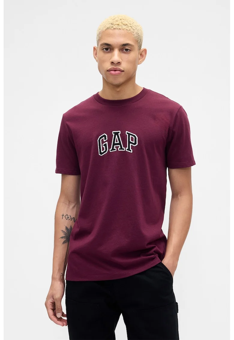 Tricou de bumbac cu logo, Visiniu