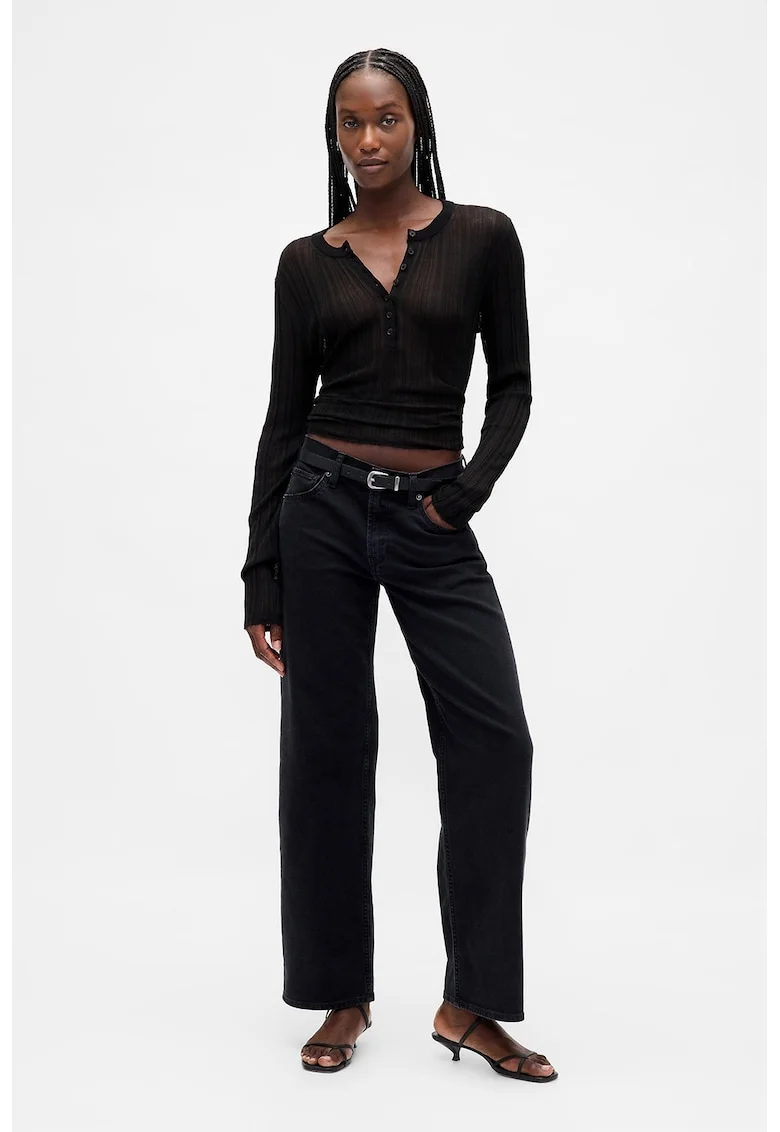 Blugi cu croiala ampla si model cu 5 buzunare, Negru