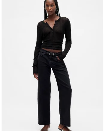 Blugi cu croiala ampla si model cu 5 buzunare, Negru