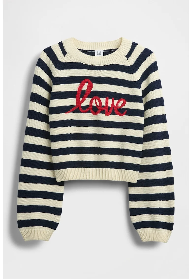 Pulover de bumbac cu model, Rosu/Alb fildes/Albastru ultramarin