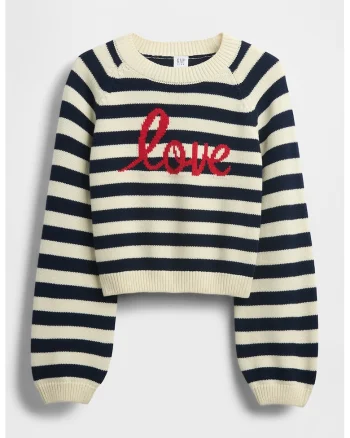 Pulover de bumbac cu model, Rosu/Alb fildes/Albastru ultramarin