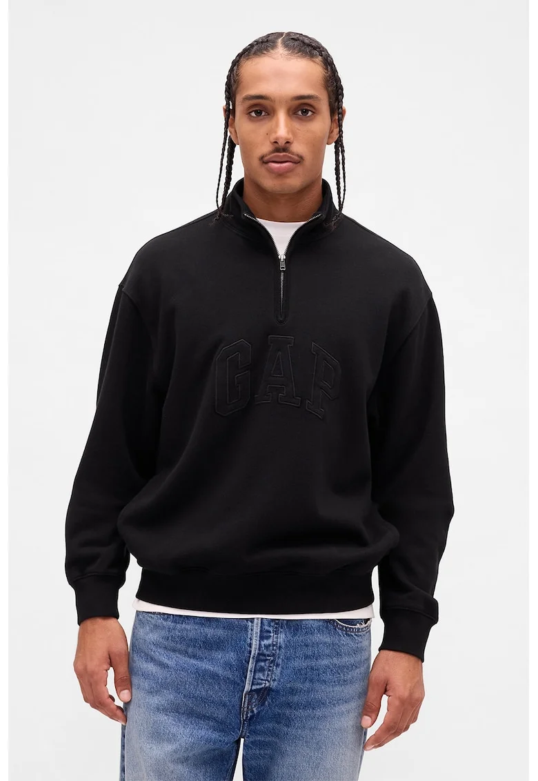 Bluza de trening lejera cu fenta cu fermoar, Negru