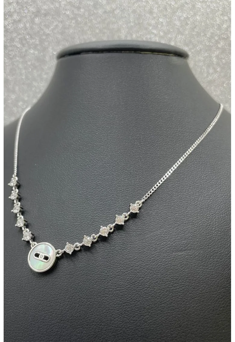 Colier din argint veritabil 925 decorat cu pandantiv Mother Of Pearl, Argintiu