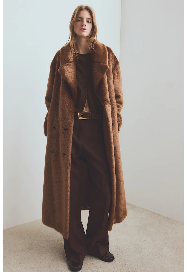 Cardigan lejer din amestec de lana, Maro inchis