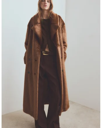 Cardigan lejer din amestec de lana, Maro inchis