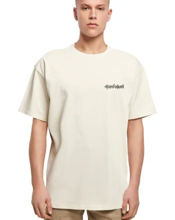 Tricou lejer cu decolteu la baza gatului si imprimeu text, Maro nisip