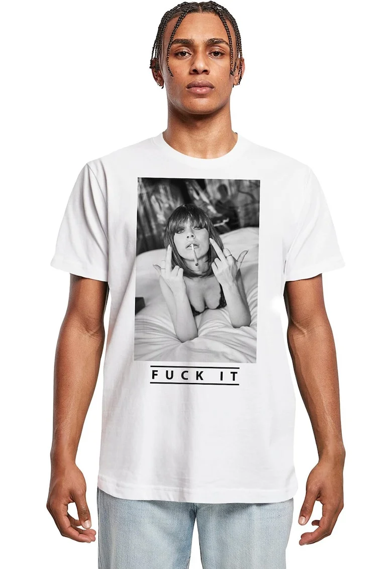 Tricou de bumbac cu imprimeu foto, Alb