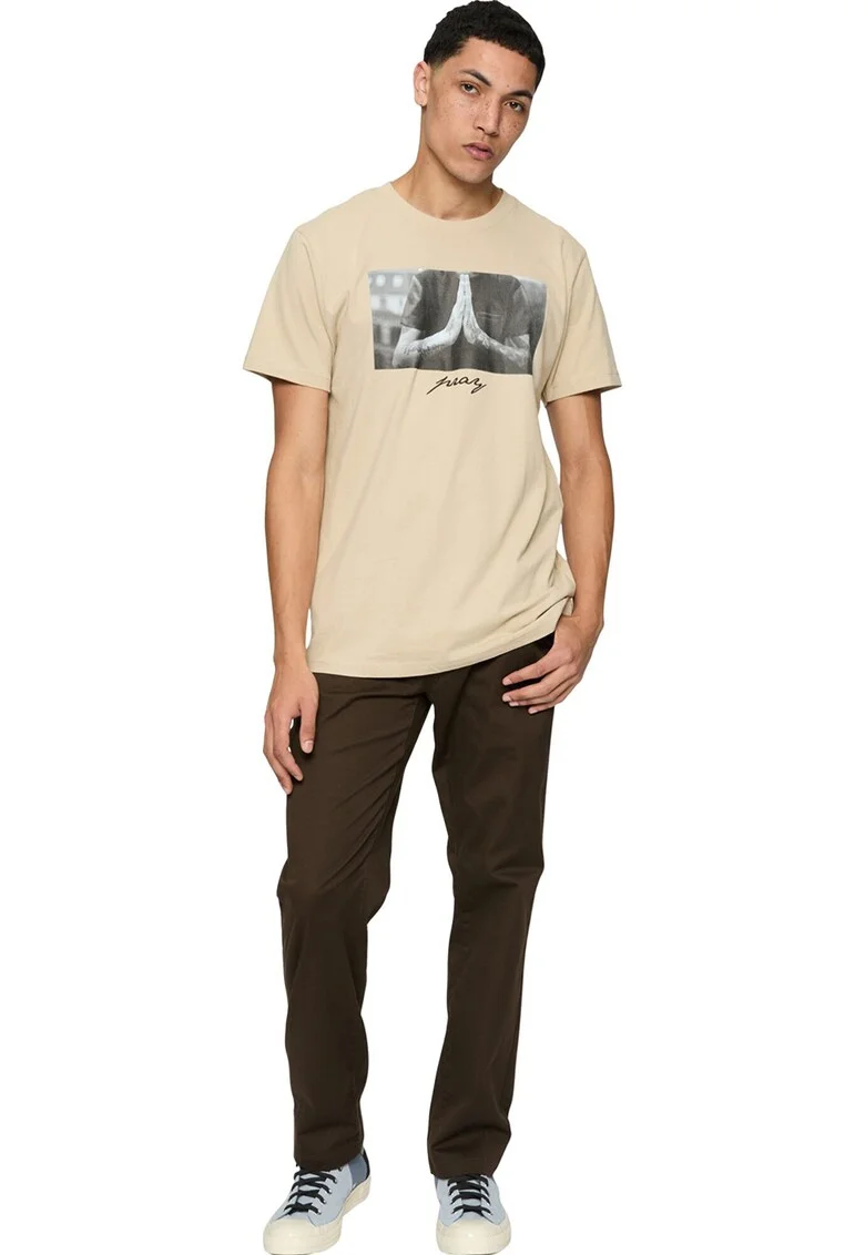 Tricou din bumbac cu imprimeu foto frontal, Maro nisip