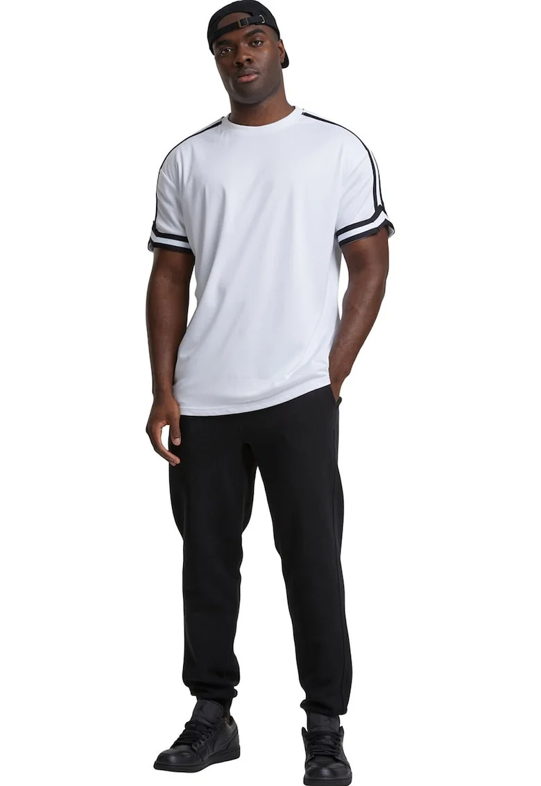 Tricou cu benzi contrastante pe maneci, Alb