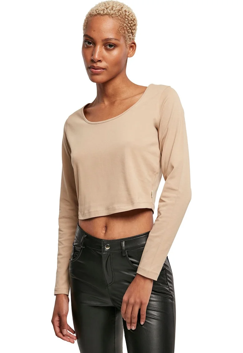 Bluza crop cu decolteu rotund, Bej