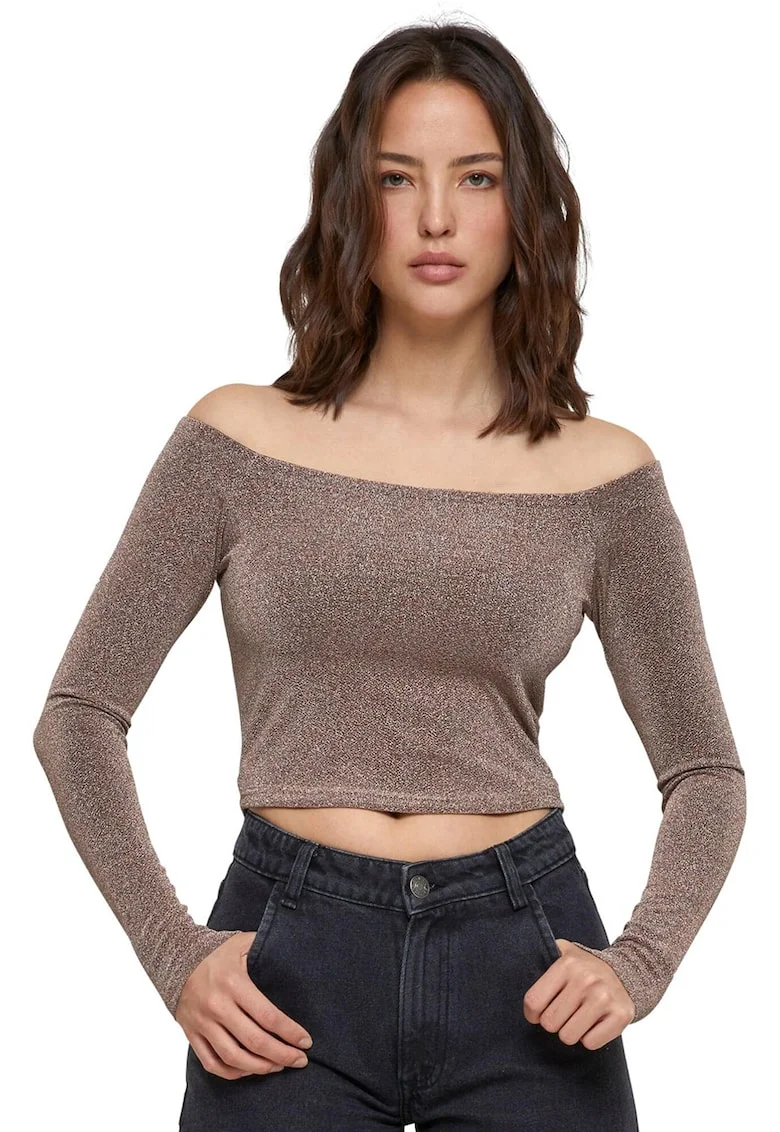 Bluza crop stralucitoare, Maro taupe
