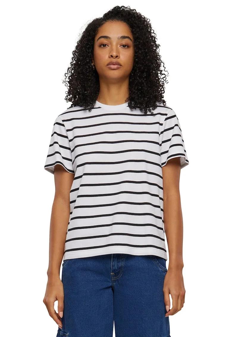 Tricou cu decolteu rotund, Negru/Alb optic