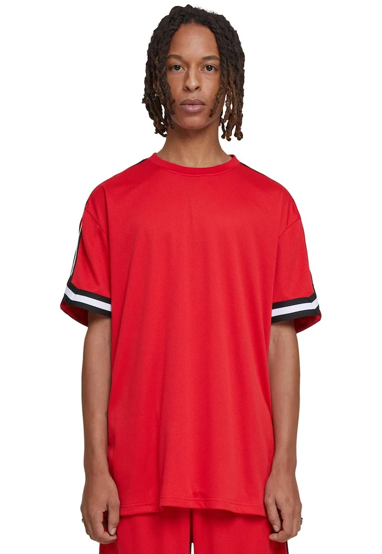Tricou cu benzi contrastante pe maneci, Rosu