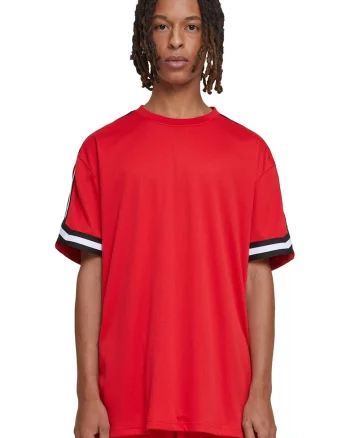 Tricou cu benzi contrastante pe maneci, Rosu