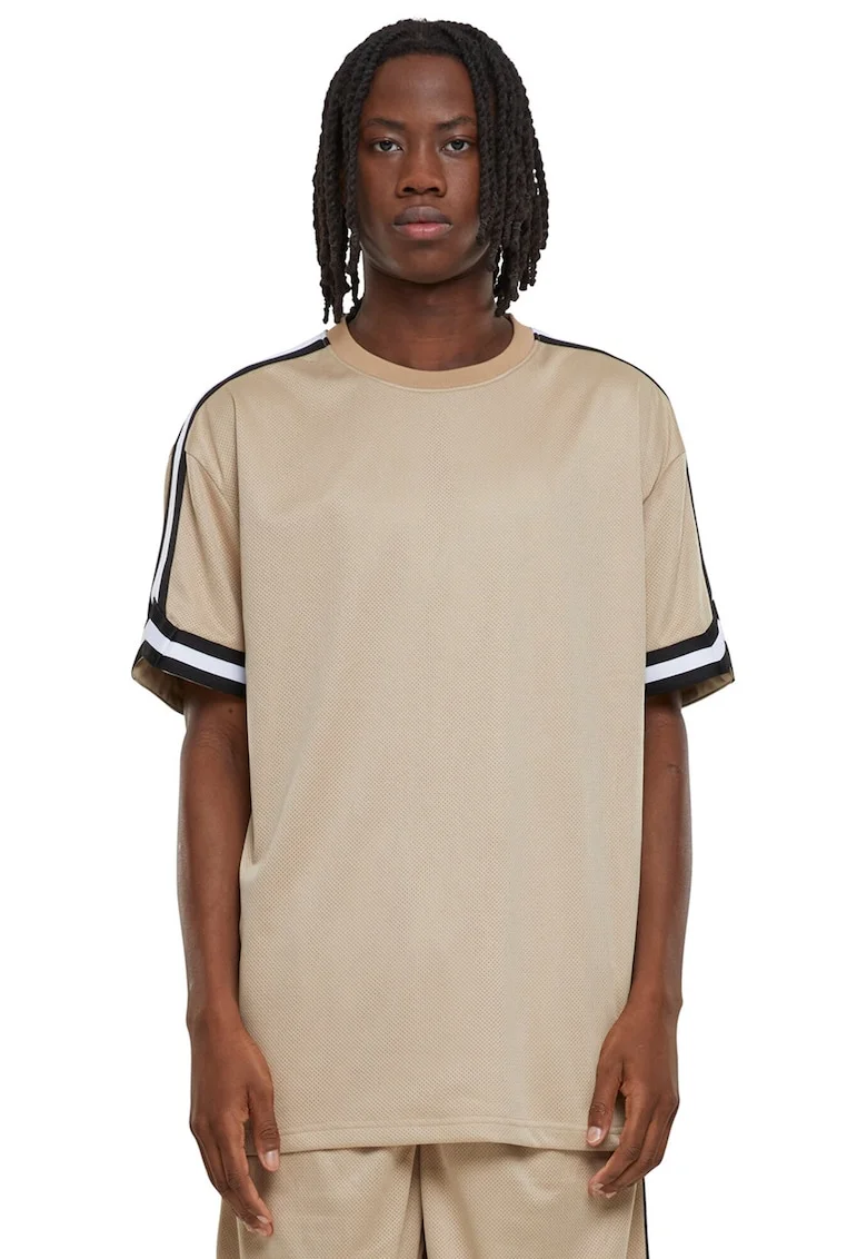 Tricou cu benzi contrastante pe maneci, Bej
