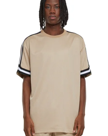 Tricou cu benzi contrastante pe maneci, Bej