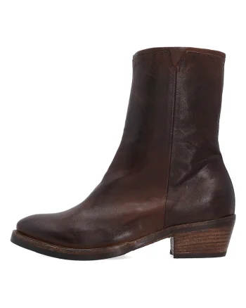 Botine din piele cu toc masiv, Maro