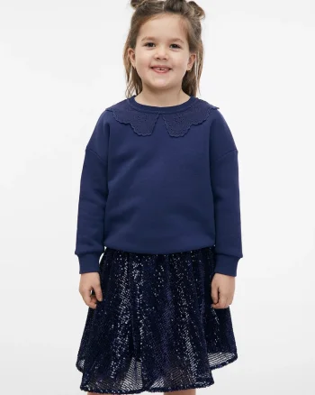 Bluza din amestec de bumbac cu maneci cazute, Albastru inchis