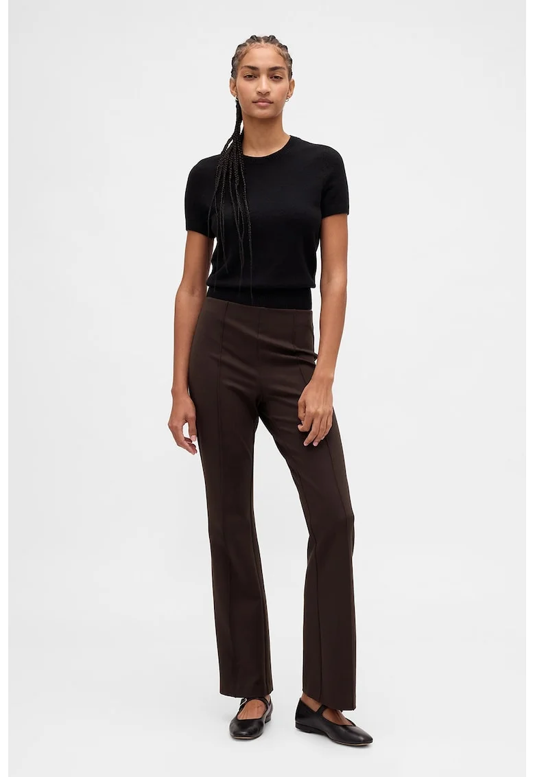 Pantaloni bootcut cu talie inalta, Maro inchis