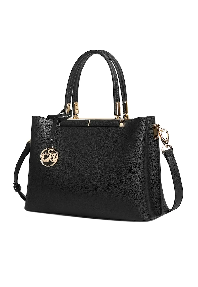 Geanta tote de piele cu bareta detasabila Olive, Negru